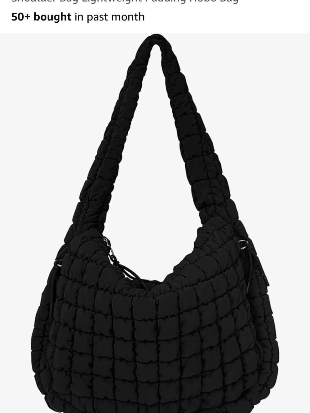 Quilted Padded Hobo Shoulder Bag - Black